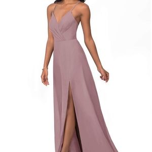 ✨ AZAZIE EVERLEIGH A-Line Pleated Chiffon Floor-Length Dress Dusty Rose
